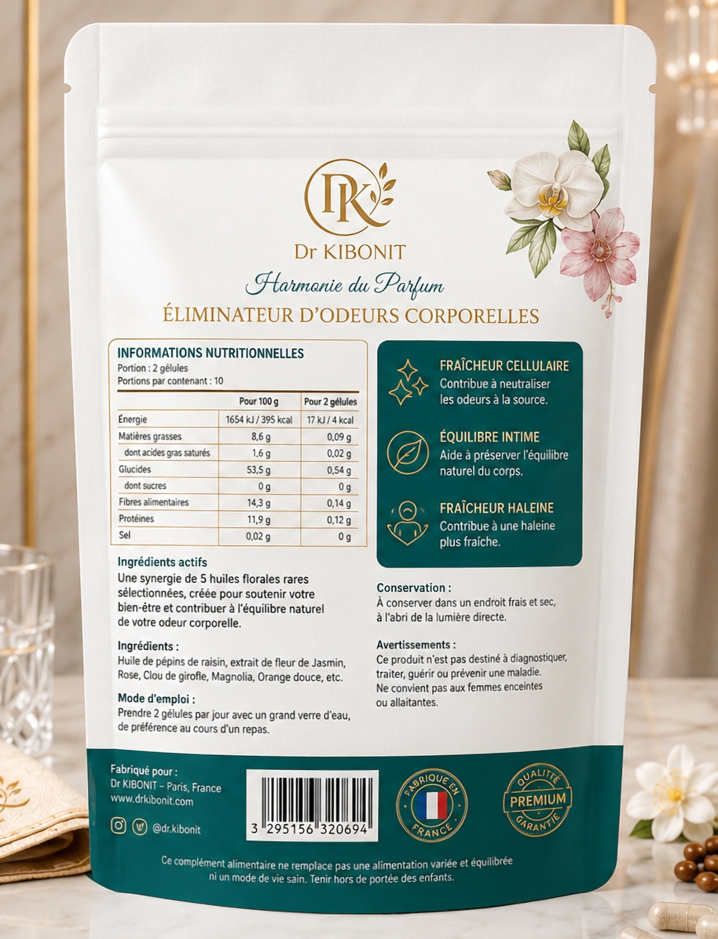 Dr KIBONIT vue arrière — informations nutritionnelles